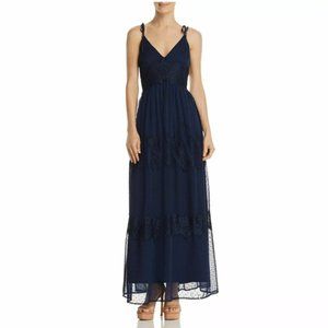 AQUA Swiss Womens Small Navy Blue Dot Lace Maxi